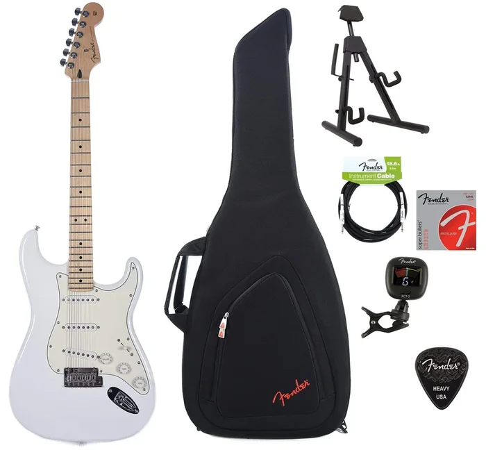 Fender Player Stratocaster MN Polar White Bundle w/Fender Gig Bag, Stand, Cable, Tuner, Picks and Strings