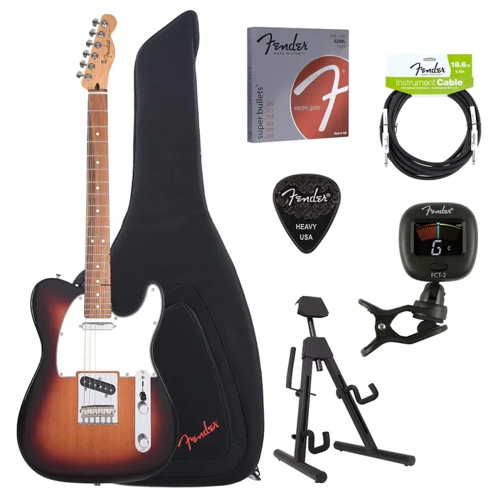 Fender Player Telecaster 3-Color Sunburst Bundle w/Fender Gig Bag, Stand, Cable, Tuner, Picks and Strings