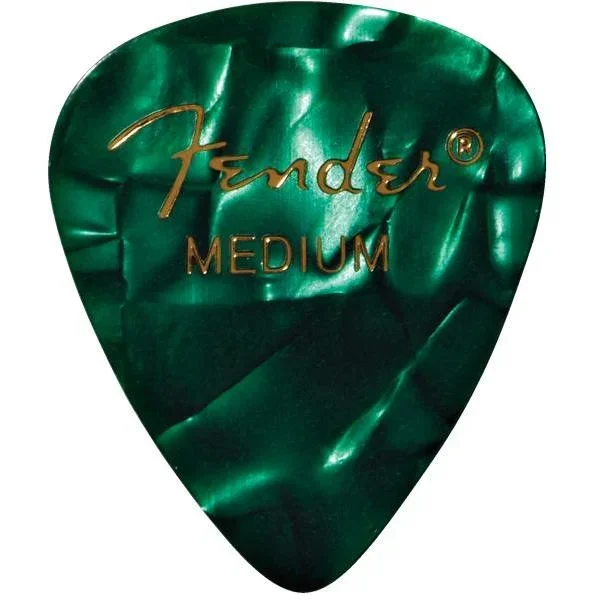 Fender Premium Celluloid 351 Shape Picks | Medium | Green Moto | 12-Pack