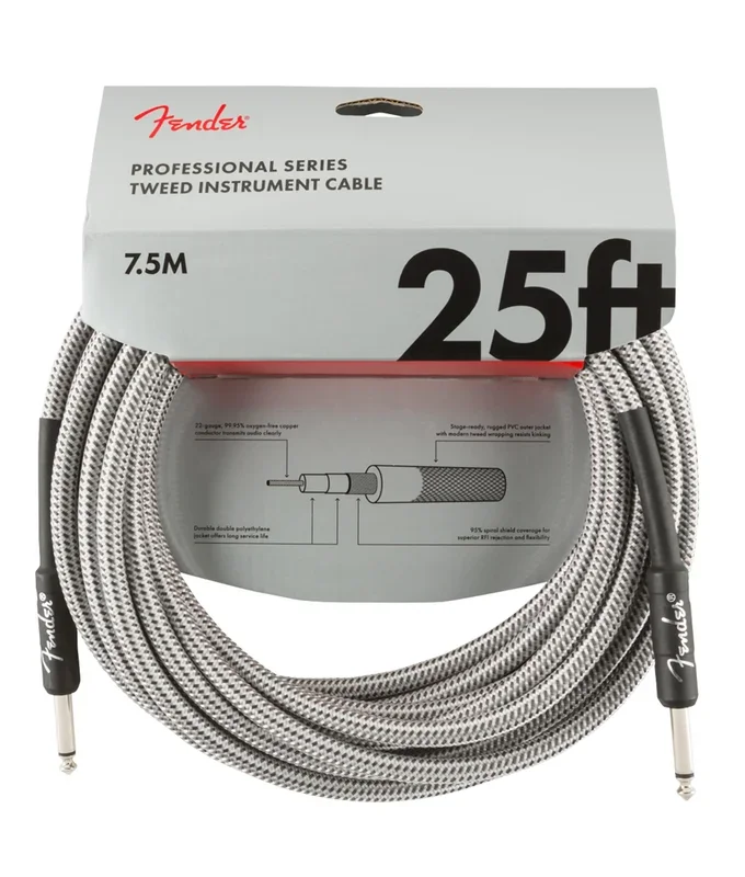 Fender Professional Series Instrument Cable, 25′ – White Tweed