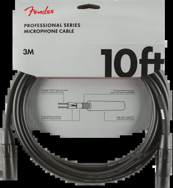 Fender Professional Series Microphone Cable, 10′, Black