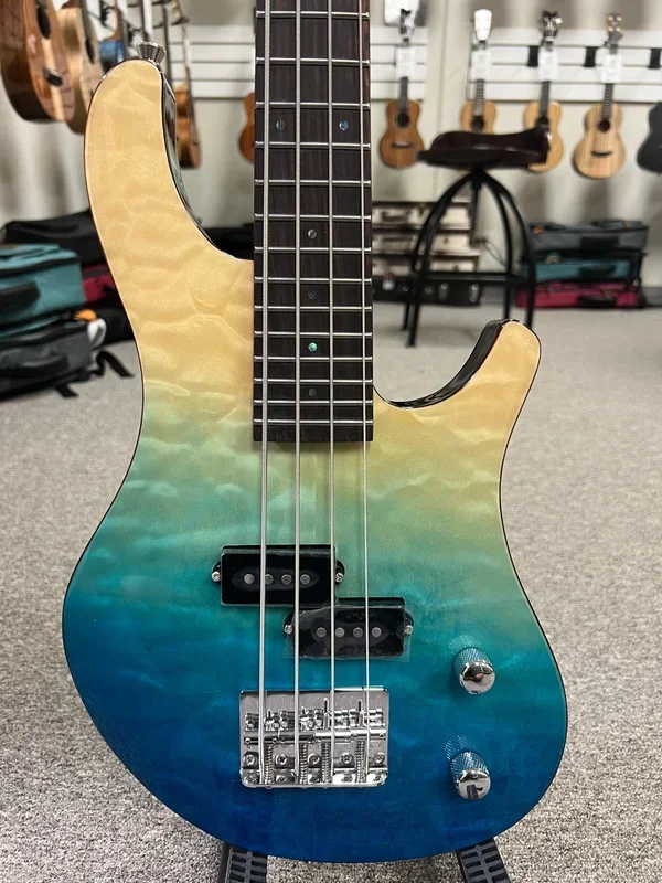 Flight Electric Mini Bass Ukulele w/Case – Transparent Blue TBL – Rock Series
