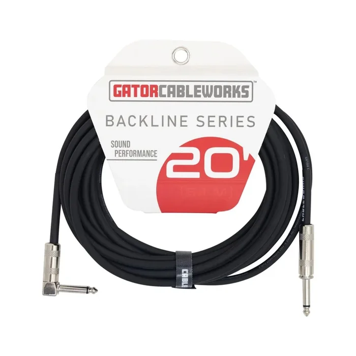 Gator Cableworks Backline Series Instrument Cable 1/4″ Straight to 1/4″ Right Angle – 20 FT.