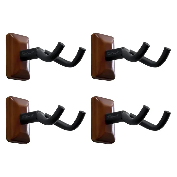Gator Frameworks Wall Mount Guitar Hanger Mahogany 4 Pack Bundle