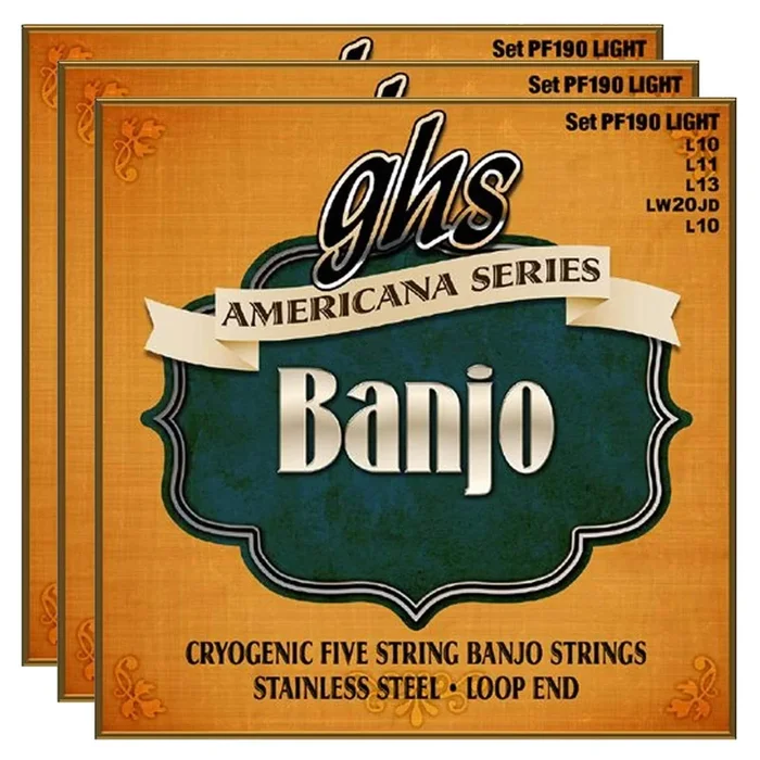 GHS Americana Series Banjo Light 10-20 (3 Pack Bundle)