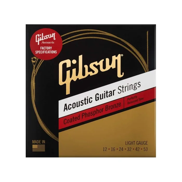 Gibson Coated Phosphor Bronze Acoustic Guitar Strings Light Gauge 12-53