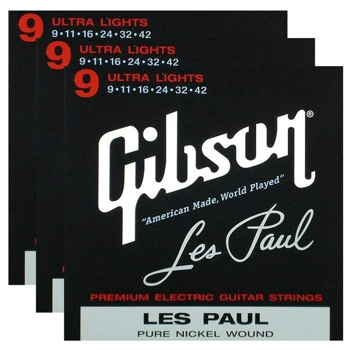 Gibson Gear Les Paul Electric Guitar Strings 9-42 (3 Pack Bundle)
