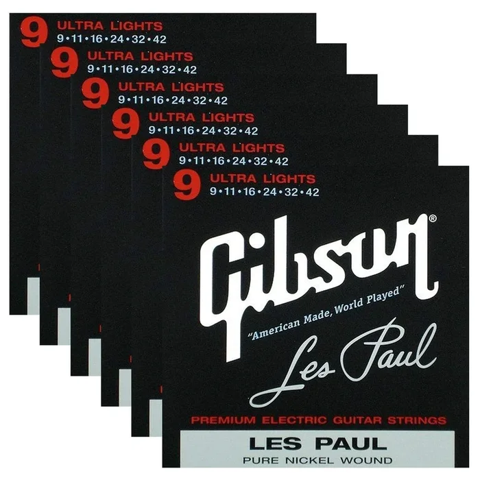 Gibson Gear Les Paul Electric Guitar Strings 9-42 (6 Pack Bundle)