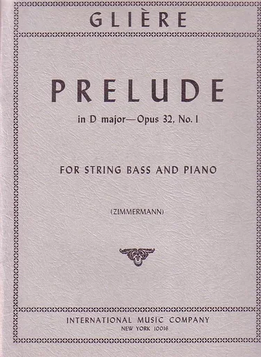 Gliere, Reinhold (Zimmermann): Prelude Op.32#1 (bass & piano)