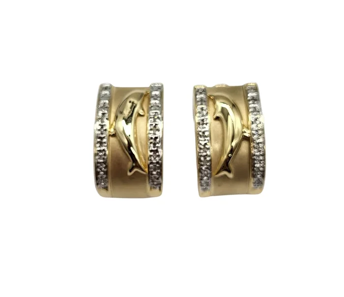 Gold Dolphin Earrings with Diamond Accents