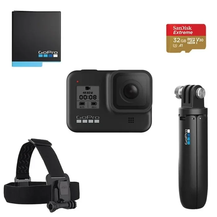 GoPro Hero 8 Black Action Camera Holiday Bundle with Shorty ,SD Card & Rechargeable Battery – 2 Years Warranty
