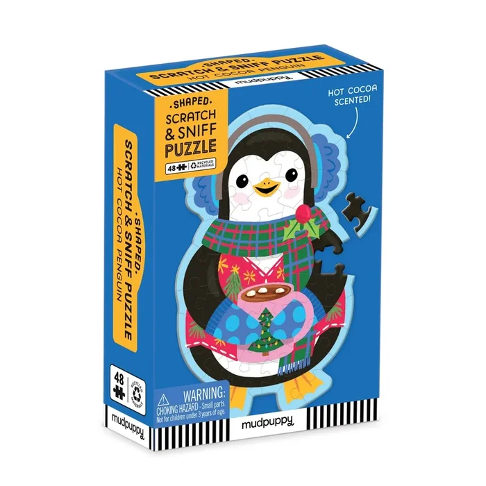 hot cocoa penguin 48 piece scratch and sniff shaped mini puzzle
