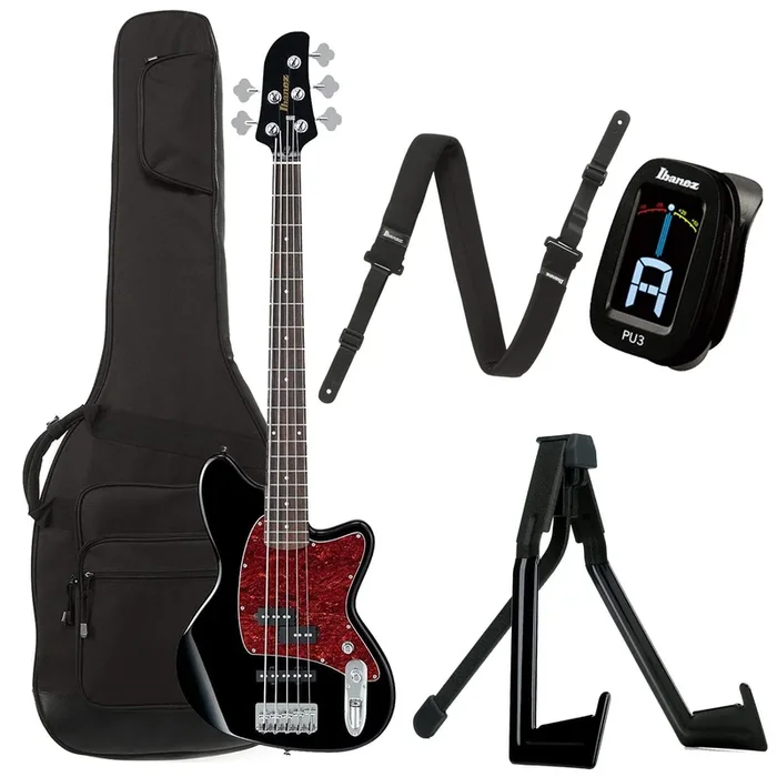 Ibanez TMB105BK Talman Bass 5-String Black Bundle w/ Ibanez Gig Bag, Stand, Tuner and Strap