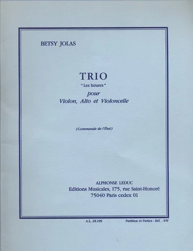 Jolas, Betsy: Trio L’Heures (violin, Viola & cello) score & parts