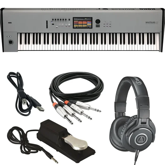 Korg Nautilus AT 88-Key Music Workstation – Gray BONUS PAK