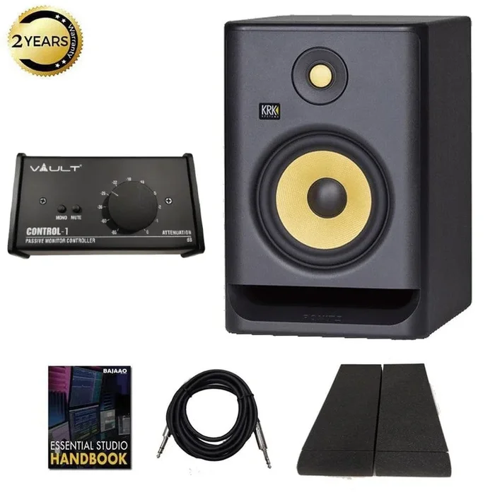 KRK ROKIT 7 G4 7inch Powered Studio Monitor Speaker with Controller, Isolation Pad, Cables and Ebook – Single Unit