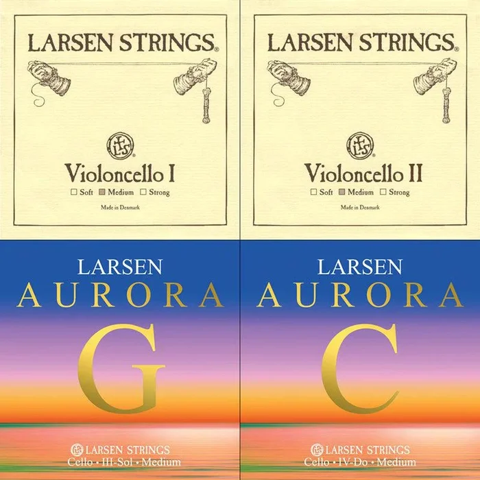 Larsen Original/Aurora Cello Combination String Set 4/4 – Larsen Original A + D (Med) & Aurora G + C (Med)