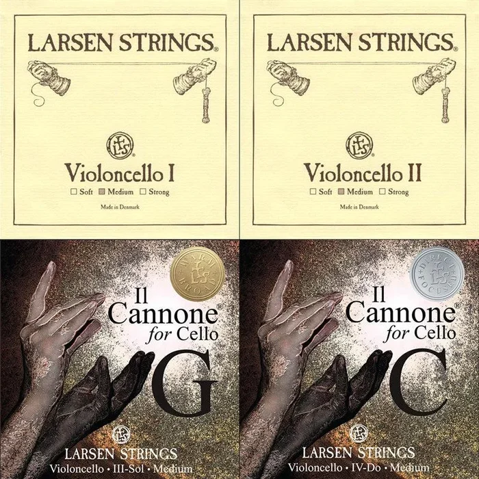 Larsen Original/Il Cannone Cello Combination String Set 4/4 – Larsen Original A + D (Med) & Il Cannone G (W&B) & Il Cannone C (D &F)