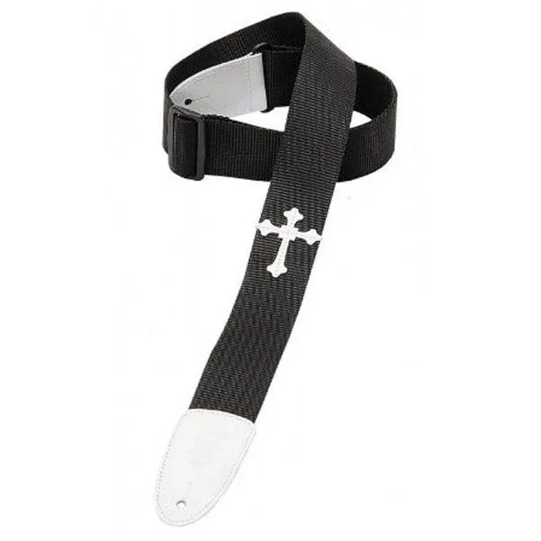 Levys 2inch DM5HC Black Polypropylene with Holy Cross Guitar Strap