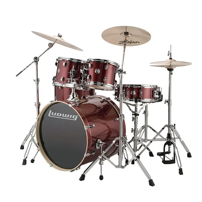 Ludwig Element Evolution 10/12/16/22/5×14 5pc. Drum Kit Wine Red Sparkle w/Hardware & Zildjian ZBT Cymbals
