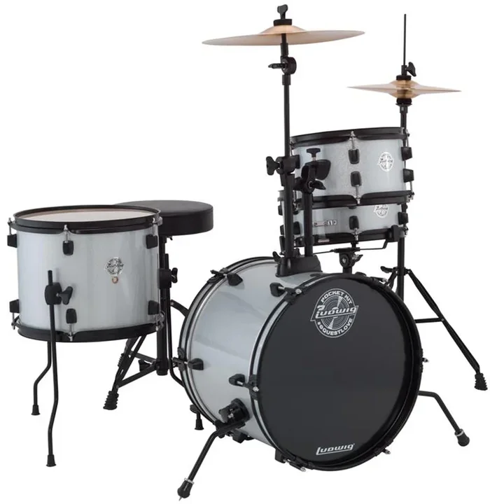 Ludwig Questlove Pocket 10/12/13/16 4pc. Drum Kit Silver Sparkle w/Hardware & Cymbals