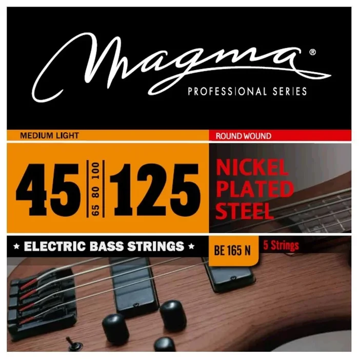 Magma BE165N Nickel Plated Steel Round Wound Long Scale Electric Bass Guitar Strings – Medium Light Gauge