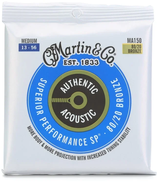 Martin MA150 Authentic Acoustic Superior Performance 80-20 Bronze Guitar Strings – .013-.056 Medium – 41Y18MA150