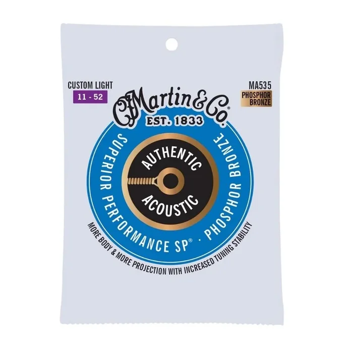 Martin MA535 Authentic SP 92/8 Custom Light Phosphor Bronze Acoustic Guitar Strings 11-52