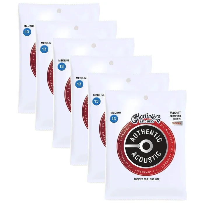 Martin MA550T Authentic Acoustic Lifespan 2.0 92/8 Phosphor Bronze Medium 13-56 (6-Pack Bundle)