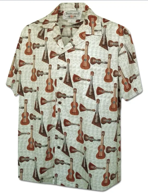 Men’s Hawaiian Shirt – Ukuleles on Pattern Background
