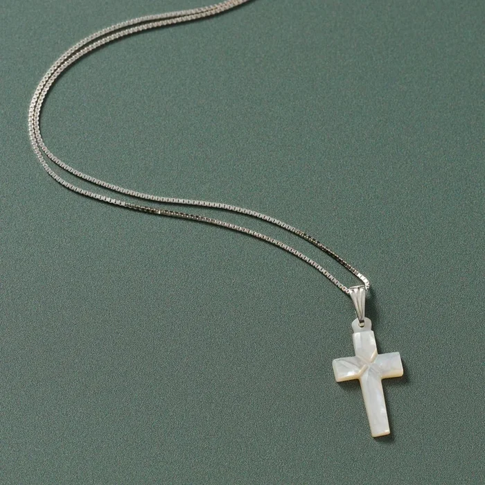Mother of Pearl Cross Pendant Necklace