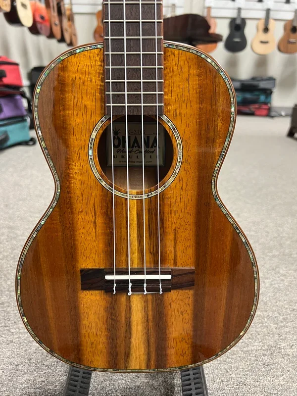 OHANA TK-370G Solid Koa Tenor Ukulele w/Case – Bird Inlays