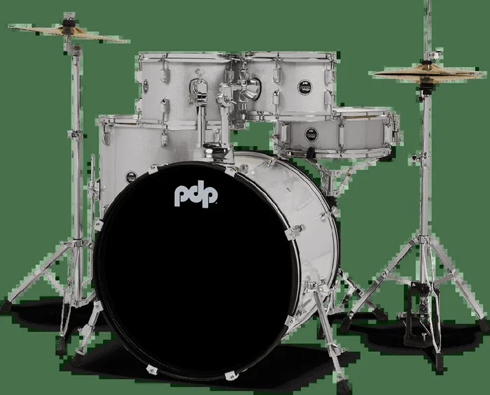 PDP Center Stage PDCE2215KTDW 5-piece Complete Drum Set with Cymbals – Diamond White Sparkle