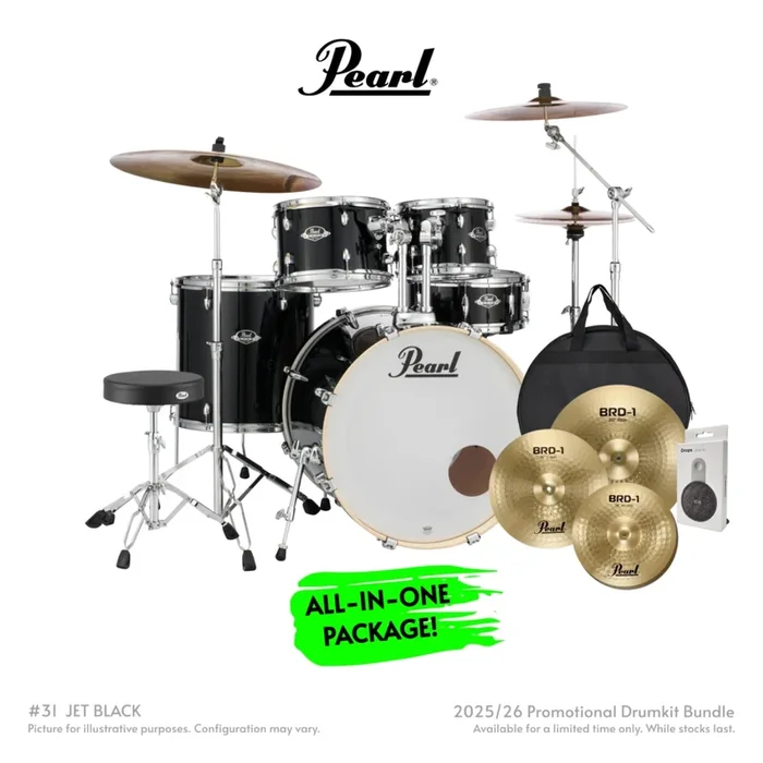 Pearl Export Plus 5pc 22″ Fusion Plus Drum Kit with Pearl Cymbals – Jet Black