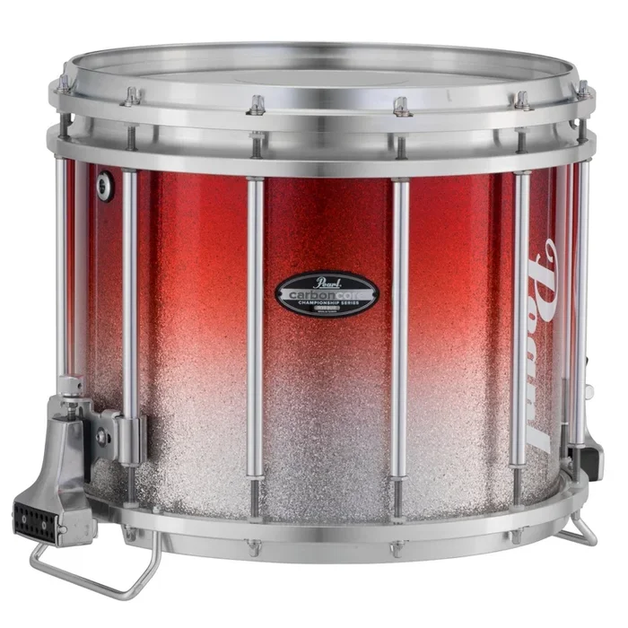 Pearl Marching Percussion: 13X11 Maple Carboncore Ffx Marching Snare Drum, w/R Ring #968 Red Silver Fade (Top)