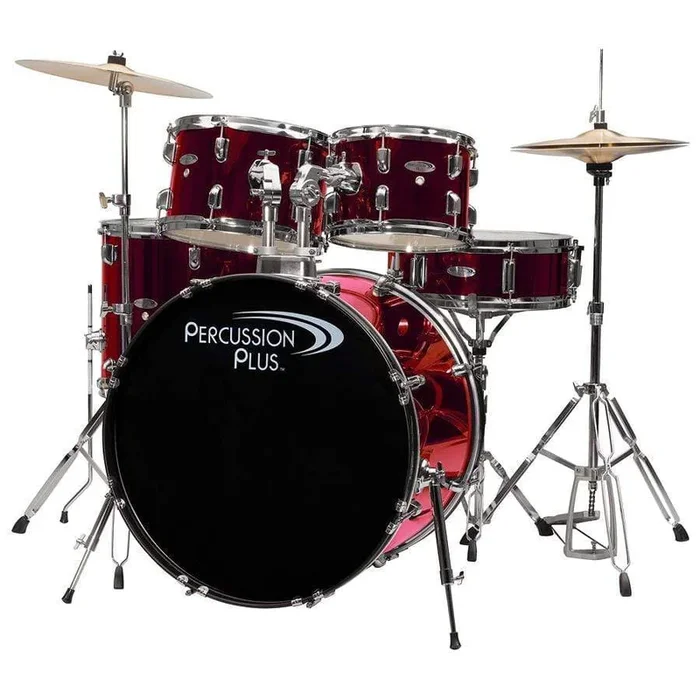 Percussion Plus 5 Piece Drum Kit Metallic Wine Red w/Cymbals & Hardware