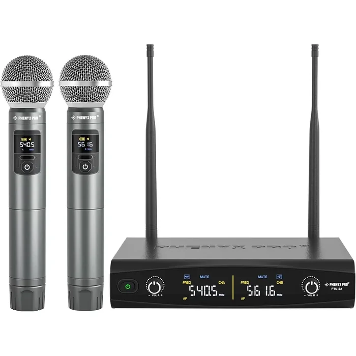 Phenyx Pro PTU-52-2H Dual Wireless Microphone System w/ Frequency Hopping (500-590 MHz)