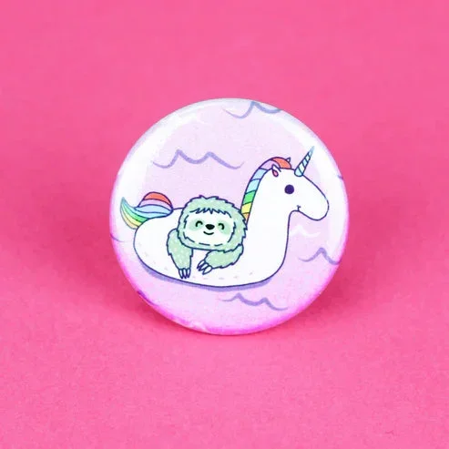 pool party unicorn sloth button