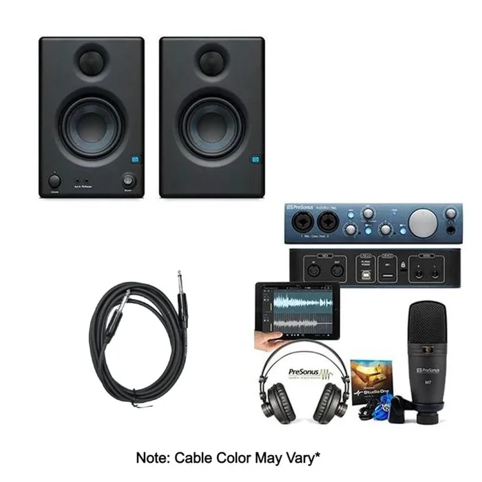 PreSonus AudioBox iTwo Studio Audio Interface Bundle With Presonus Eris E3.5 Monitor Speakers And Instrument Cables