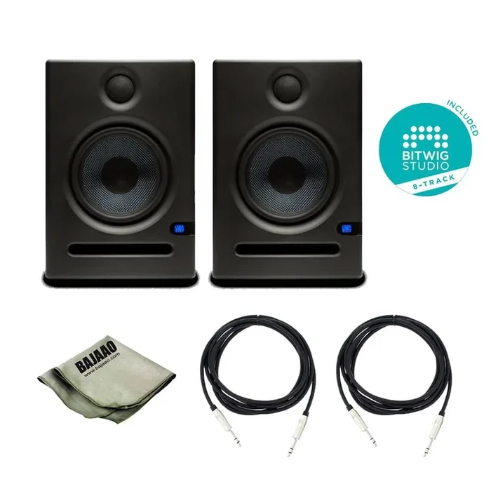 PreSonus Eris E5 2-Way Active Studio Monitor/Speaker – Pair With Polishing Cloth, 2x TRS Cables & Bitwig Software