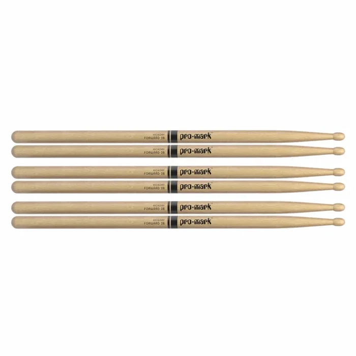 Promark American Hickory 2B Wood Tip Drum Sticks (3 Pair Bundle)