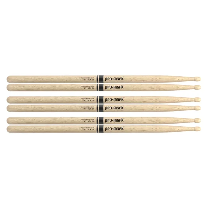 Promark Japanese White Oak 2B Wood Tip Drum Sticks (3 Pair Bundle)