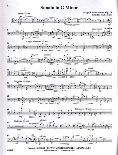 Rachmaninoff, Sergei (Colon): Sonata in G mi Op.19 (Cello & Piano)