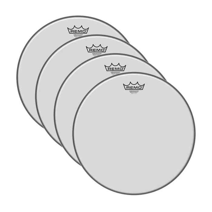 Remo 14″ Ambassador Coated Smooth White Drumhead (4 Pack Bundle)