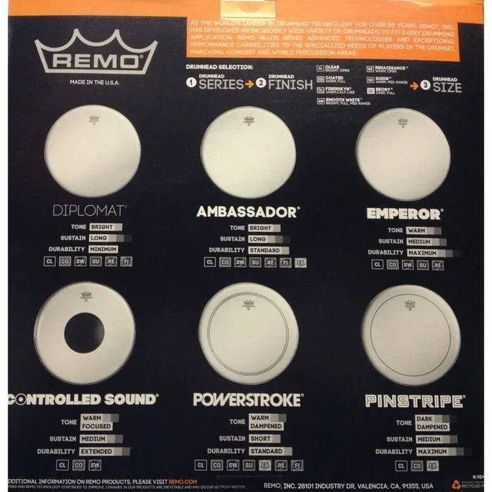 Remo Emperor Coated Drumhead Pack 10/12/14 w/FREE 14″ Ambassador