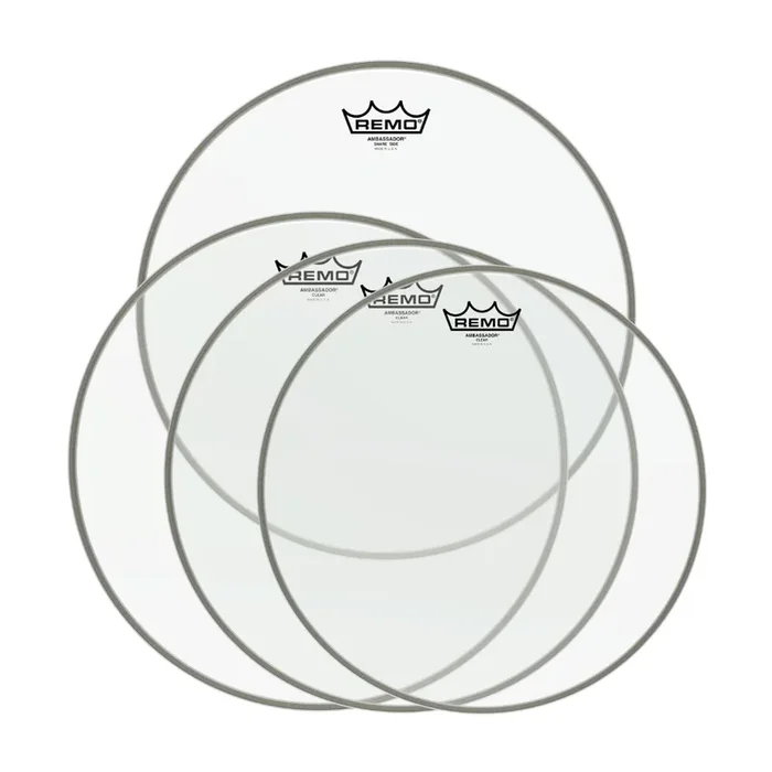 Remo Pro Pack Ambassador Clear 10″ 12″ 14″ FREE 14” SA Hazy Snare Side