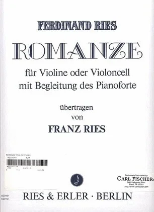 Ries, Ferdinand: Romanze (violin & piano) or (cello & piano)