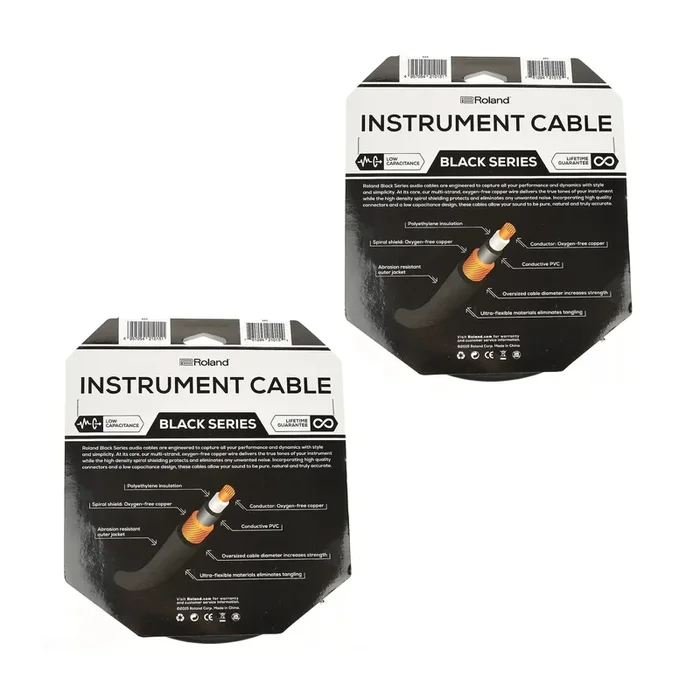 Roland Black Series 20ft A/S 1/4″ Instrument Cable 2 Pack Bundle