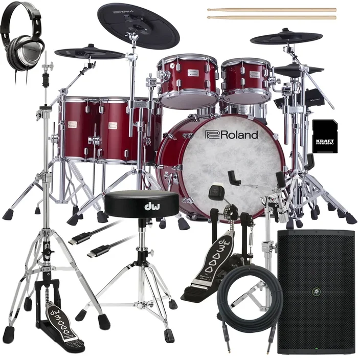 Roland VAD716 V-Drums Electronic Drum Set – Gloss Cherry COMPLETE DRUM BUNDLE
