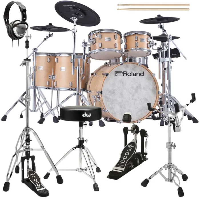 Roland VAD716 V-Drums Electronic Drum Set – Gloss Natural DRUM ESSENTIALS BUNDLE